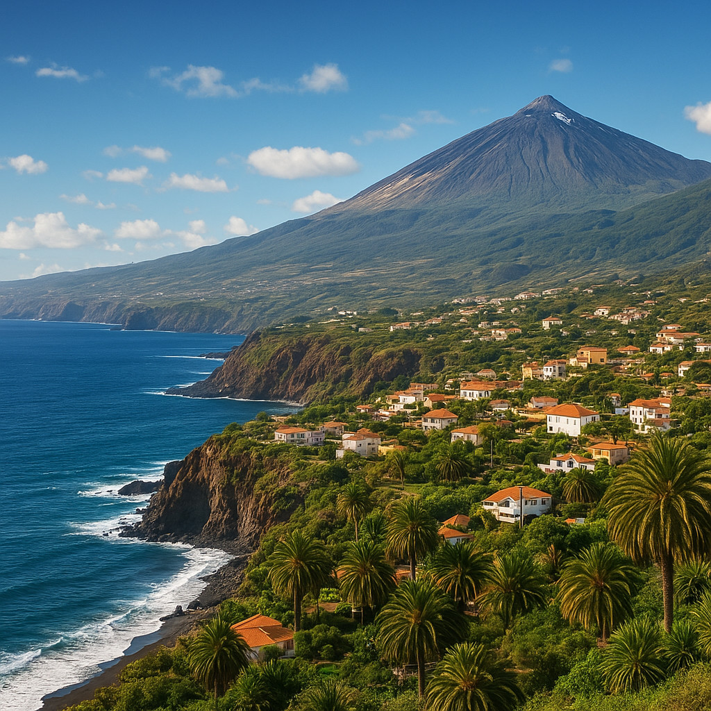 Beautiful Tenerife island landscape with mountain views and ocean horizon